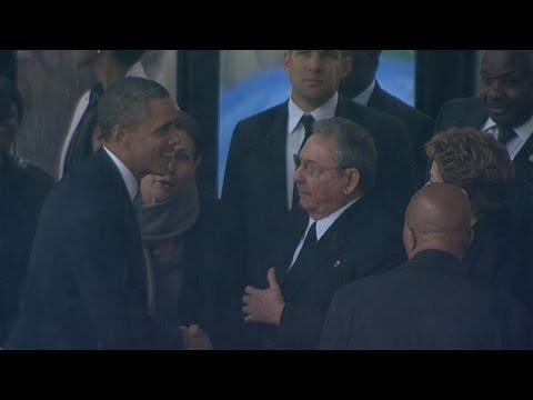 AT - Subscribe to ITN News: http://bit.ly/itnytsub President Obama shook hands with his Cuban counterpart Raul Castro in a landmark moment for the two countries a...