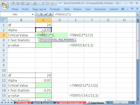 how to obtain p value in excel