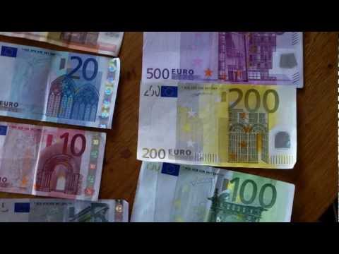 Euro (Currency) - I had to go to the bank at the post-office to get the 100 , 200 and 500 Euro banknotes , the 5 , 10 , 20 and 50 euro notes are in everybody's wallet for ever...
