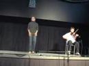 rose cameron step-dancing, doulgas cameron on fiddle, lawrence cameron on piano, at 2007 festival of cape breton fiddling, gaelic college, cape breton, august 2007