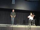 rose cameron step-dancing, doulgas cameron on fiddle, lawrence cameron on piano, at 2007 festival of cape breton fiddling, gaelic college, cape breton, august 2007
