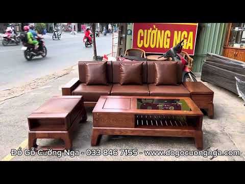 Bộ bàn ghế sofa văng gỗ sồi nga lau màu óc chó 