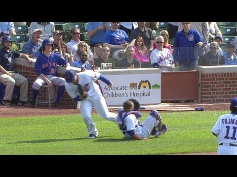 Video: NYM@CHC: Rizzo, Castillo collide on foul in ninth