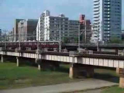 阪急電車　５本同時通過(新淀川鉄橋)