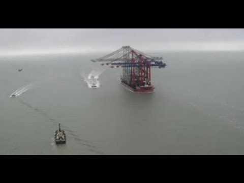 Thames Esturary - 01 March 2013 Giant cranes as high as the London Eye have been transported by a specially built ship from Shanghai to help build the UK's newest deep water c...