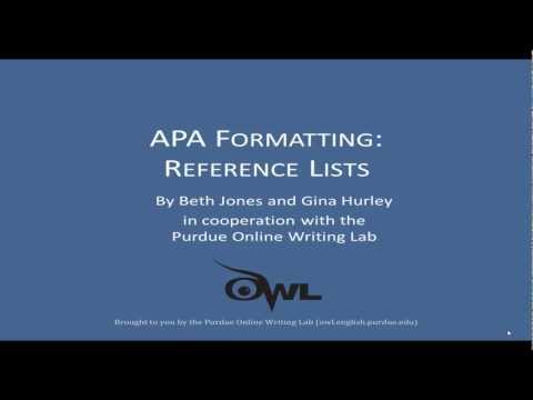 lists - This vidcast provides a more detailed explanation of APA style references lists. For a basic introduction, see the following video: http://www.youtube.com/wa...