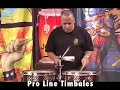 EDDIE RIVERA TRYS OUT TOCA PERCUSSION'S NEW CUSTOM DELUXE TIMBALES AND PRO LINE TIMBALES IN TOCA PERCUSSION STUDIO.