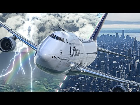 Flying Giant Plane to New York – Thunderstorm Takeoff