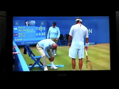kicks linesman - David Nalbandian angrily kicks Linesman and gets disqualified - Queens 2012 Final david nalbandian kicks linesman violence in queens final bbc one 2012 marti...