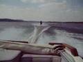 Wake skiing one footed