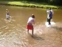Abbie n Natzi plaayin in the pond