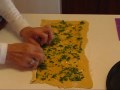 In this video, Betty demonstrates how to use fresh parsley and chives to flavor a tasty and inviting bread ring to accompany her Sunday evening meal. 1 roll refrigerated crescent rolls 4 tablespoons butter, melted 4 tablespoons fresparsley, chopped (less, if dried) 2 tablespoons fresh chives, snipped (less, dried) On a lightly-floured surface, roll crescent roll dough into a rectangle about 1/4-inch thick, so that all perforations are closed. You may need to use your hands to squeeze the ...