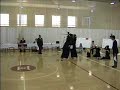 2004 Annual Harvard Invitational Shoryuhai Intercollegiate Kendo Tournament, Court A, first team game, Senpo match, UCSD=white, Harvard B=red.  UCSD Senpo is Iwashita-san, Harvard B Senpo is Jackson-san.  Iwashita-san scores single men point at 16 seconds to win; UCSD wins Senpo match.  Complete team tournament player stats:Iwashita-san scored a total of 10 men and 3 kote out of a total possible 18 points (9 games including quarter-, semi-, and final).Iwashita-san lost 2 men pointsJackson-san scored a total of 1 men and 2 kote out of a total possible 12 points (Harvard B did not advance to quarterfinals).Jackson-san lost 4 men pointsNote: UCSD placed 2nd in the team tournament, Iwashita-san placed 2nd in the individuals tournament.This is the first game in the 2004 tournament for both teams.  In general, college players start practicing kendo when they first start college.For more information about the Shoryuhai, please visit: http://www.hcs.harvard.edu/~kendo/shoryuhai.phpThanks to:Game - Iwashita-san, Jackson-san, Shimpan,        Courtside Staff, Harvard UniversityTournament Logistics - J. Jin, HRKC, HRKCAARecords - Courtside Staff, J. JinEquipment and Footage - C.K. Lin, J.H. LuCamera Operation - Hiroko(Post-Production - me)