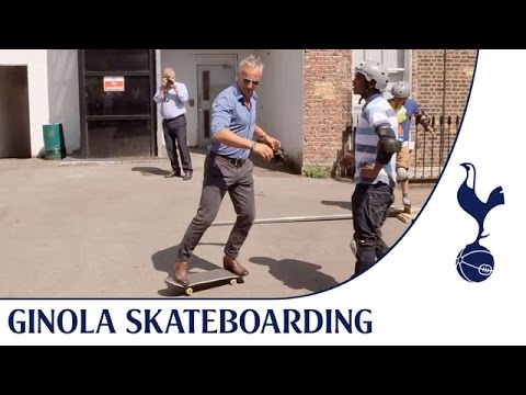 David Ginola shows off his skateboard skills