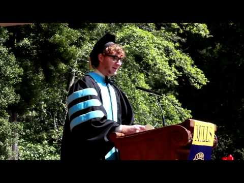 college - Steven Drouin, Mills Class of 2013 graduate student speaker, addresses the Mills College community at Commencement.