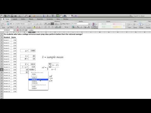 how to perform one sample t-test in excel