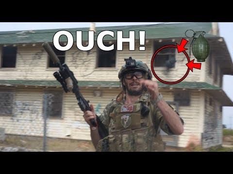 Grenade EXPLODES ON Airsoft Player's FACE! EPIC FAIL
