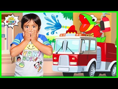 Ryan Pretend Play learning Fire Safety from Firefighters with Gus the Gummy Gator!