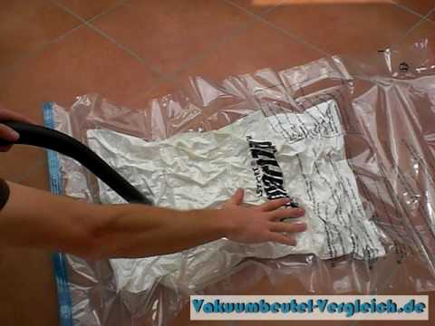 Vakuumbeutel, Kissen rein, leergesaugt und komprimiert