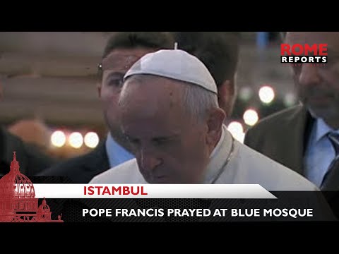 Pope Francis prays at the Blue Mosque in Istanbul