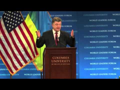 EDI’s Peter Zalmayev asks Ukrainian President Poroshenko, Columbia University, Sept 29, 2015