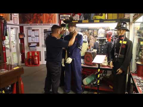Air Raid Precautions ARP Warden WW2 Exhibit Essex Fire Museum mannequin-man performming as a Museum Dummy: Where fire history comes to life, literally! for Essex Fire Museum on 02/08/2017