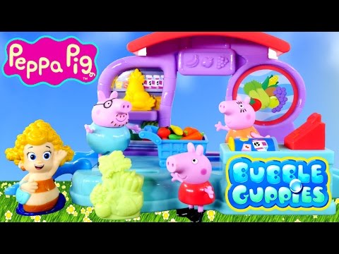 VEGETABLES - Bubble Guppies Bubbletucky Market Play Doh with Peppa Pig Family. Bubble Guppies Peppa Pig Superstore Shopping and Creation of Playdough foods like carrots, playdoh corn, playdoh grapes and.