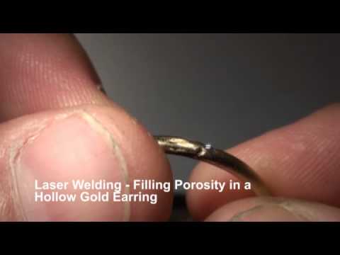 <h3>Laser Welding - Hollow Earring Hole Repair </h3>This laser welding video shows the operator laser repairing holes in a gold hollow earring. This is just one of many jewelry welding applications that can be done a LaserStar laser welder.<br><br>