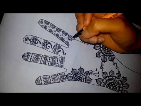 Arabic floral henna – easy mehndi design on paper –  how to draw simple henna flowers
