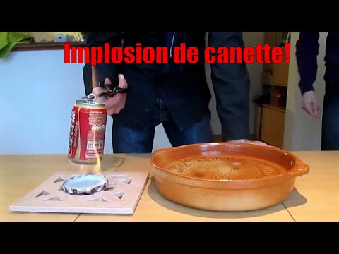 experience - bonjour a tous , aujoud'huit nous allons faire une implosion de canette . Pour cela il vaut une canette dans laquelle on a fait bouillir un peu d'eau est com...