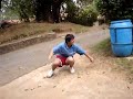 Albert flipping into a bush