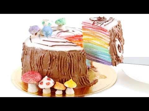 Rainbow Log Mille Crêpe Cake - Eugenie Kitchen