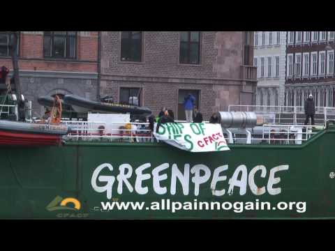 cfact - http://www.allpainnogain.org/ - Sign the petition! Activists tag Greenpeace Rainbow Warrior with Propaganda Warrior banner; Arctic Sunrise hit with Ship of L...