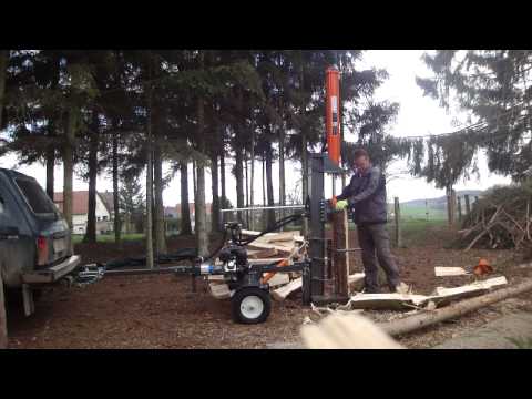 Benzinholzspalter Holzspalter stehend. Brennholz spalten