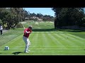John Cook hits a driver at Pebble Beach Golf Links