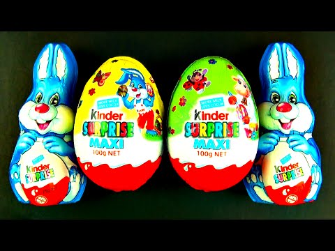 Giant Kinder Surprise Eggs Maxi Easter Eggs & Bunny Rabbit Surprise Chocolate Egg Unboxing FluffyJet
