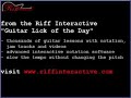 http://www.riffinteractive.com

our first lick is a classic blues-based rock phrase that pays homage to the chuck berry influence on early british blues-rockers.  highly appropriate for this time of year, this is a 'back to school' line that points to the blues and swing roots of rock `n' roll. our lick is in d and can be played over a d major or d7 chord.  it is situated in the 10th position 'blues box' and makes use of several familiar stylistic features. note the raked articulation which begins the lick and the unison slurred riff which propels the phrase along with a syncopated gait.  the lick concludes with a series of double stops in parallel thirds, another strong allusion to the berry style.  also noteworthy is the bluesy use of the minor third, f, and the minor seventh, c, in the phrase.  this lick was played on an arch-top electric guitar plugged into a vox ac-30 combo amplifier.  this setup was common in the early days of the british invasion. george harrison (gretsch country gentleman) of the beatles and both keith richard (harmony meteor) and brian jones (gretsch anniversary) of the rolling stones used similar equipment.  the mating of woody american hollow bodies with the throaty mid range of vox amps imparted a unique timbre to the borrowed and mutated blues-rock licks of the british invasion.