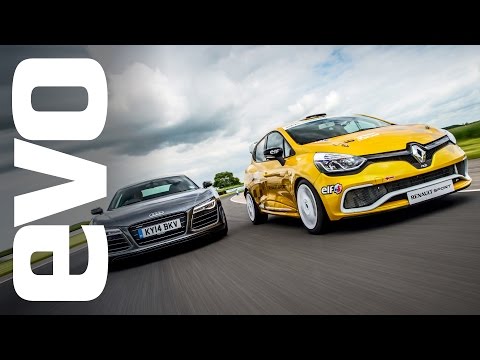 Audi R8 Plus vs Renault Clio Cup racecar | evo TRACK BATTLE