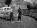 a murder mystery story set in the 1960's filmed on a model railway. cluedo episode 1 murder on the croydon express by ben pole murder on the croydon express (opening title scene) scene 1 (outside stamford ebbourne station) (ice cream van pulls up) geraldine price: oh norman (high pitch voice (welsh) gillian price: i want strawberry! norman price: i want orange! geraldine price: oh norman, you are a naughty boy! scene 2 nurse bernie: the victim died between 9-10pm yesterday evening. wpc sharpe: cause of death? nurse bernie: the victim was struck with a large object round the head. wpc sharpe: we have reason to believe that the victim was flung from the train after death. scene 3 (in the goods yard) vladimir rascalov: i am from russia; i come from old country to clean trains. dmitri murdovik: and so is i. wpc sharpe: what is your name? vladimir rascalov: my name is vladimir rascalov, i most successful russian in planet, i clean trains. dmitri murdovik: name of mine is dmitri murdovik, i 2nd most successful russian, i clean trucks. wpc sharpe: where were you between 9-10pm last monday evening? vladimir rascalov: i was on travelling capsule, it very fascist. wpc sharpe: you mean train. vladimir rascalov: yes wpc sharpe: did anything strange happen on that train, anything you would not expect vladimir rascalov: well... if i remember rightly... (flash-back) (train meets sheep on-line) (sudden brake) (screeching noise) (screams) (voices from inside the train) mr derrumer: oh  ... 