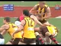 this is the infamous 'line in the sand' match between the mighty hawthorn hawks and the essendon bombers. the bombers had been the bullies of the competition for a few years. they would intimidate their opposition in physical presence as well as on the scoreboard. the hawks had lost their past 8 games against the bombers, spanning the past 7 years. enough was enough! time to draw a 