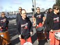 the samba band Ciranda plays for runners and the public in downtown Hamburg, Germany by the alster lake,