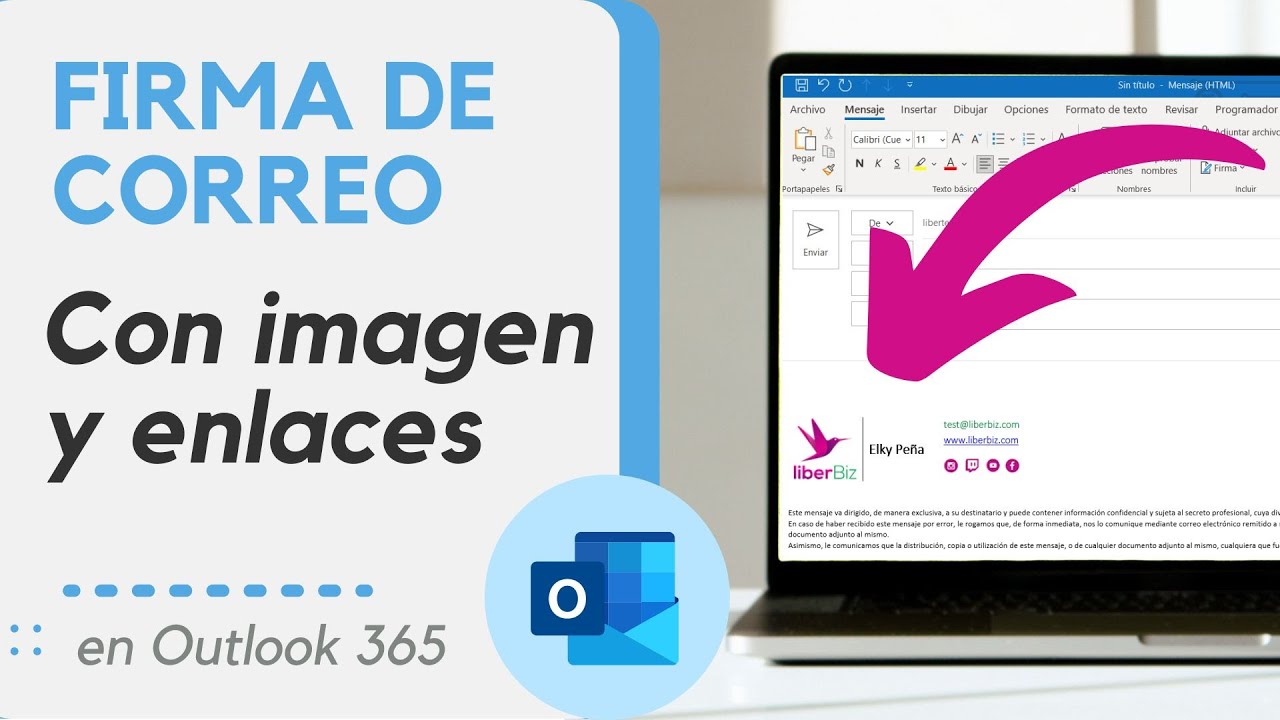 Auxiliar Administrativo Digital 6 FIRMA de CORREO en Outlook 365 con imagen y enlaces a tus redes sociales