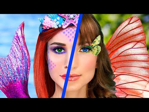 8 DIY Meerjungfrau vs Schmetterling Make-Up! Make-Up Challenge!