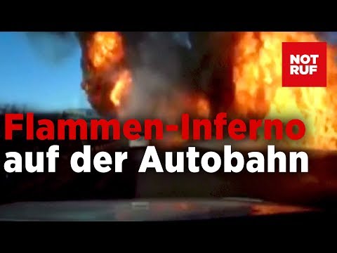 Flammen-Inferno durch undichten Autogas-Truck  Fahre ...