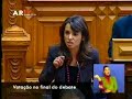 A deputada bloquista acusou Sócrates de achar que pode rasgar um compromisso e que os portugueses se conformarão com as suas desculpas esfarrapadas. Ao não recusar o referendo logo após a morte do Tratado anterior, não pode vir agora que dizer que este tratado é diferente agora mas não era antes. Ana Drago disse ainda que falta maturidade política a Sócrates, e demonstrou-o com as contradições do primeiro-ministro, citando frases do primeiro-ministro em que criticava os políticos que não cumprem as promessas feitas.