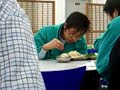 typical chinese in canteen eating