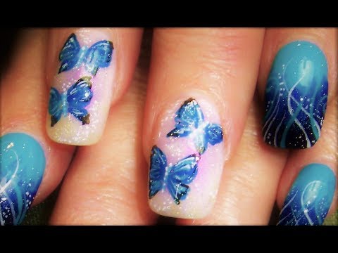Nail - Blue Butterfly Nail art (in the cute playlist) Subscribe for new nail art every Mon,Wed and Friday! SUPPORT ARTISTS! by proudly saying who inspires you if yo...
