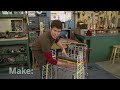 Kick back with John Park as he demonstrates how to upcycle a no-longer-usable shopping cart into an easy chair. This Make: magazine-based project offers an introductory look at how to cut, bend, and shape metal using metal cutters, saws, vice grips, and other tools common to home workshops. John also attempts a deluxe version of this project that employs motors and switches to transform it into a go-kart chair. View the clip to see his mixed results, and download the PDF at www.makezine.tv...