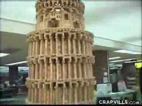 Clumsy Reporter Knocks Down Jenga Tower