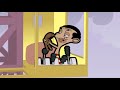 Mr Bean's ray of sunshine gets blocked by a crane so he climbs up and tries to drives it. From animated episode 'Ray of Sunshine'.